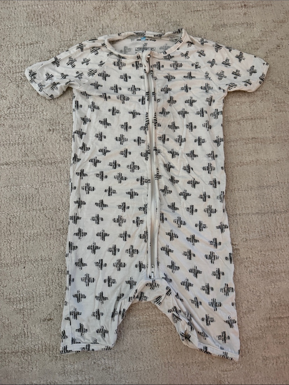 Little One Shop Short-Sleeve White Baby One-Piece with Black Geo Print